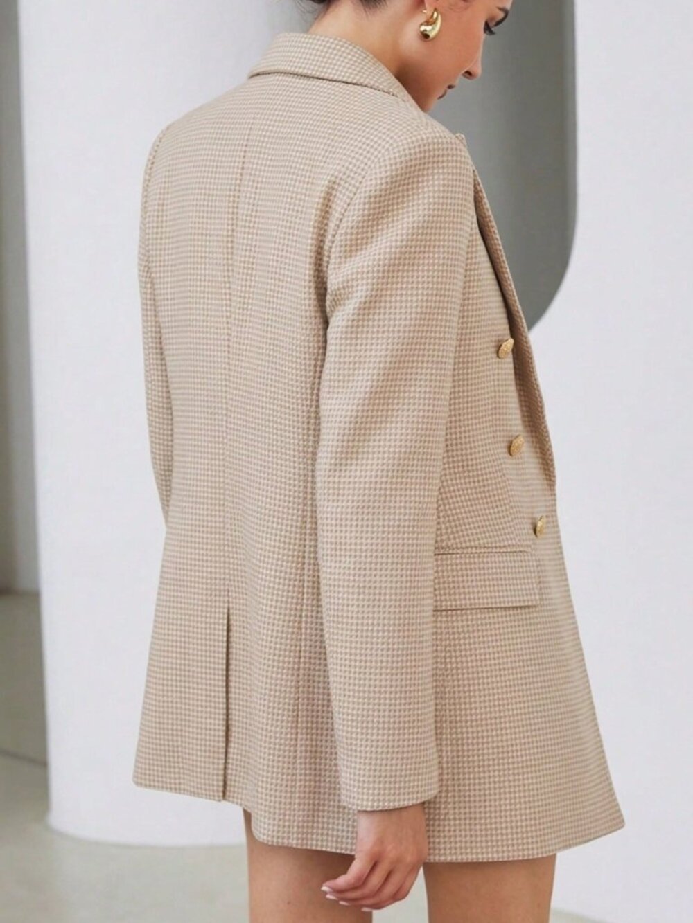 Apricot Casual Women's Plaid Tweed Blazer Jacket - Picture 2 of 7